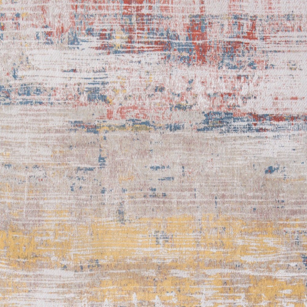 10' White Abstract Runner Rug