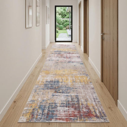 10' White Abstract Runner Rug