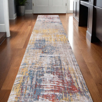 10' White Abstract Runner Rug