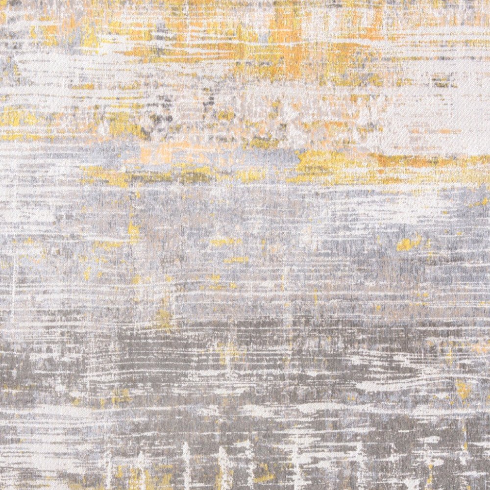 10' Gray And Yellow Abstract Runner Rug
