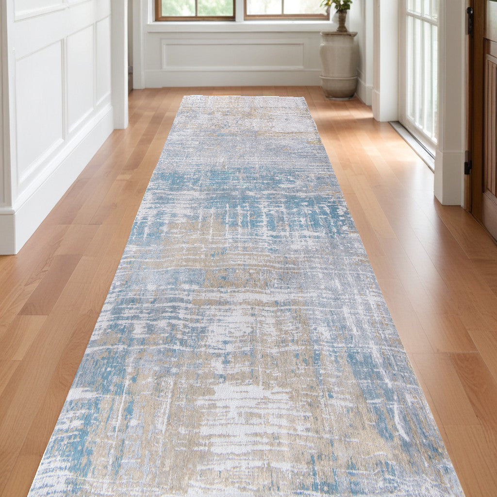 10' Blue and Yellow Abstract Non Skid Area Rug