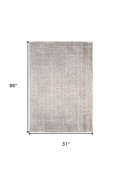 10' Gray And Yellow Chevron Runner Rug