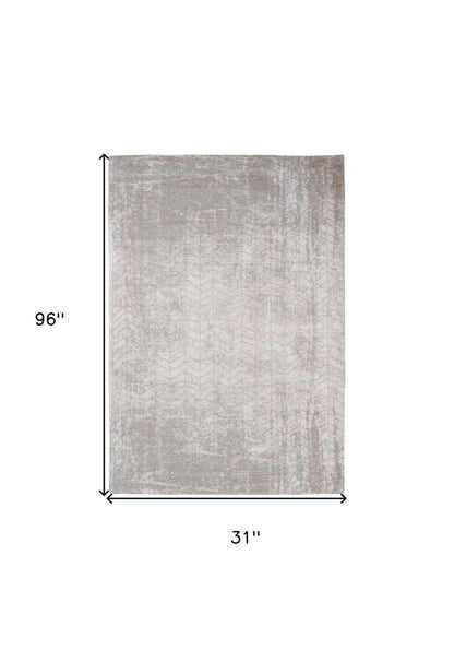 10' Gray And White Chevron Runner Rug