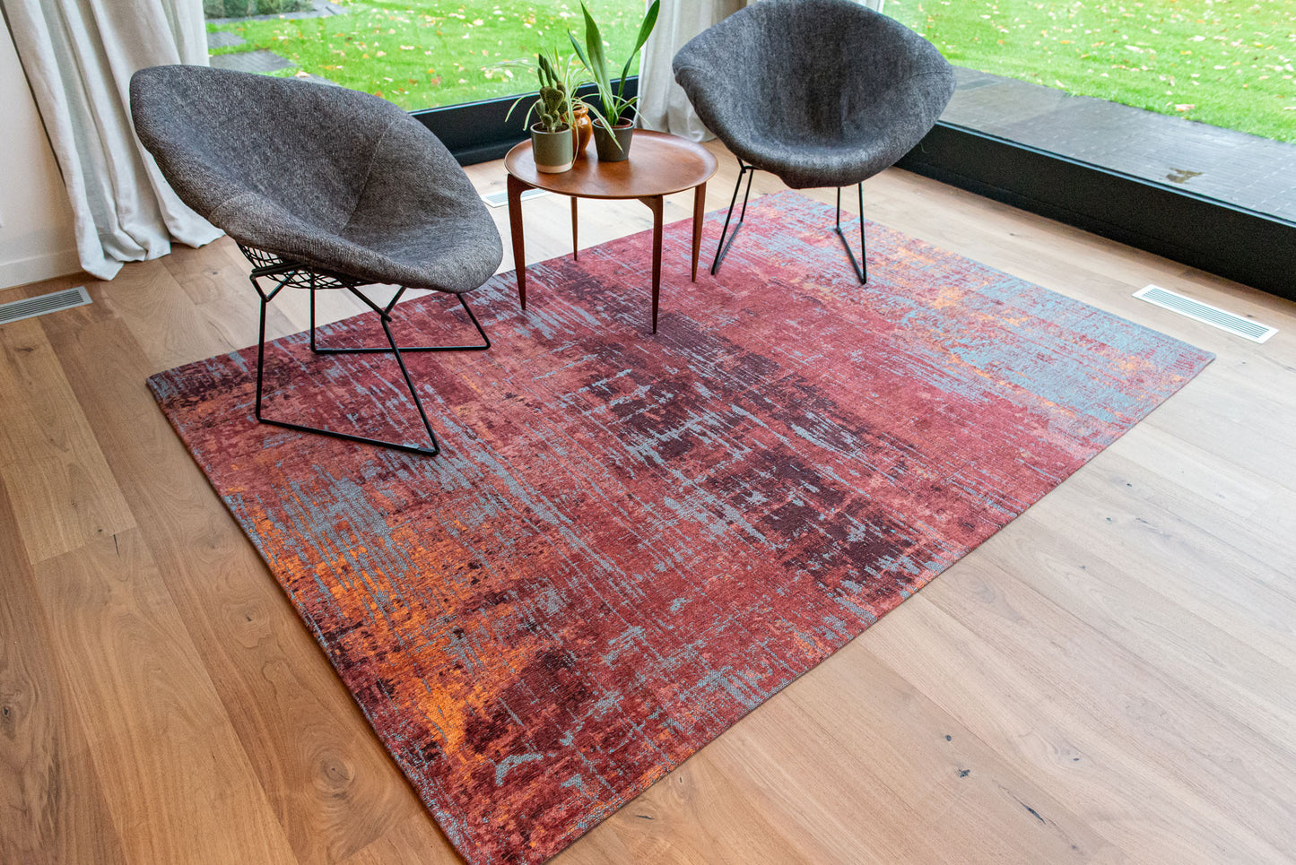 10' Red and Gray Abstract Non Skid Area Rug