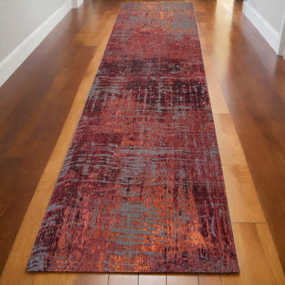 10' Red and Gray Abstract Non Skid Area Rug