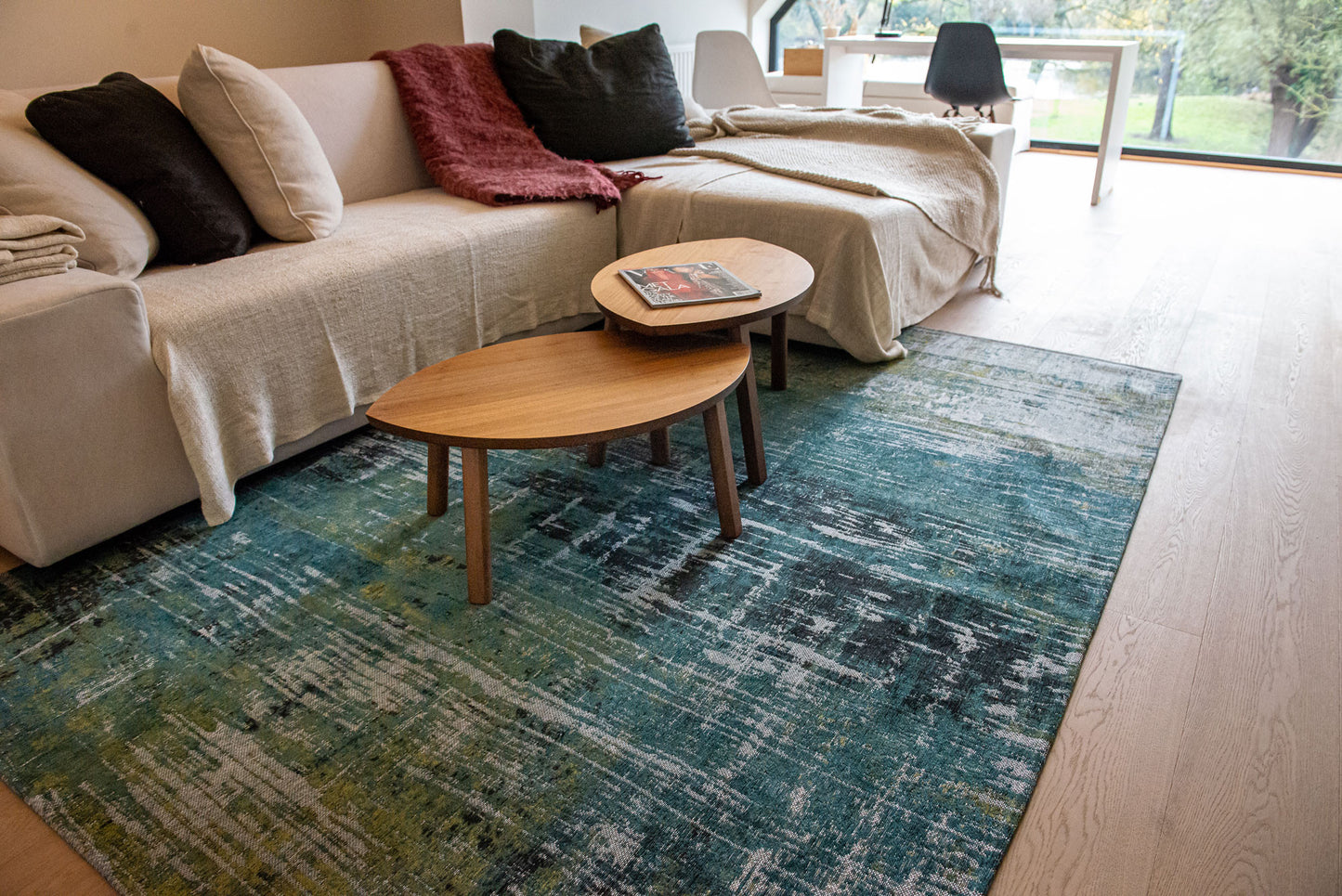 10' Blue and Green Abstract Non Skid Area Rug