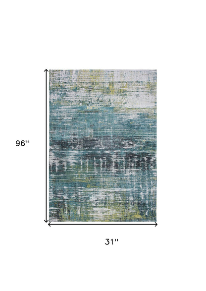 10' Blue and Green Abstract Non Skid Area Rug