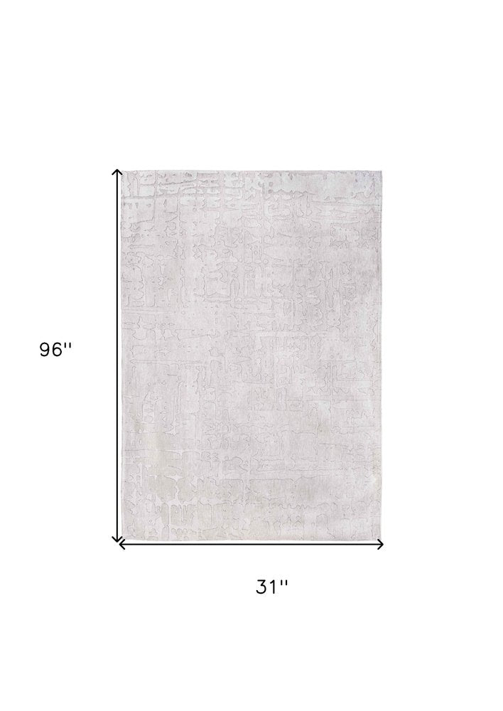 10' White Abstract Runner Rug