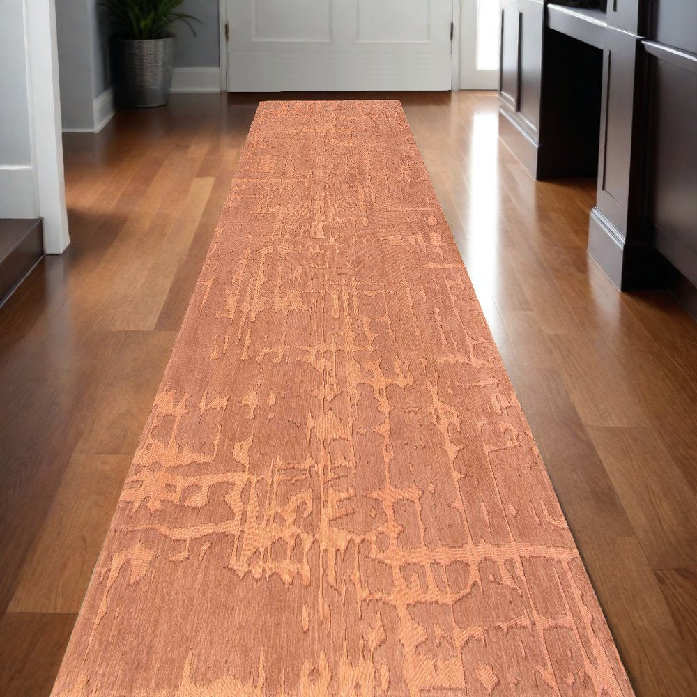 10' Orange Abstract Runner Rug