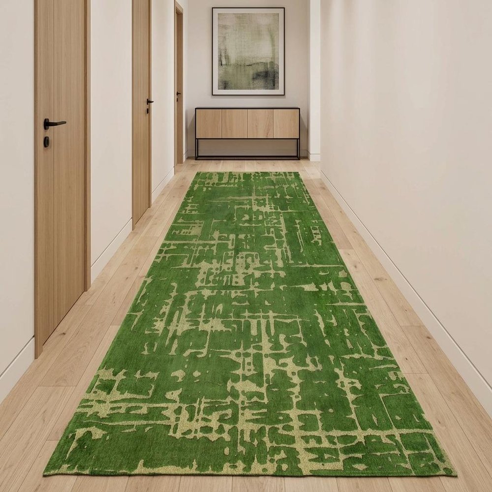 10' Green Abstract Runner Rug