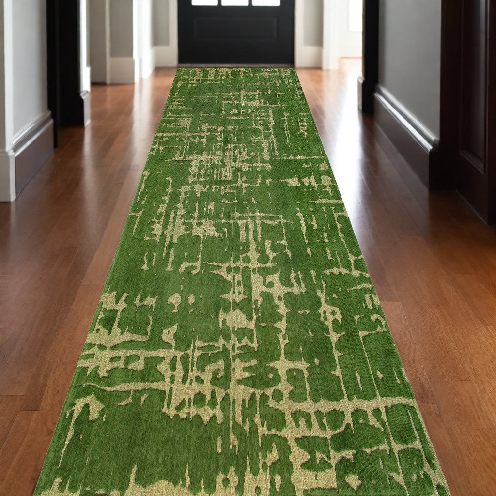 10' Green Abstract Non Skid Area Rug