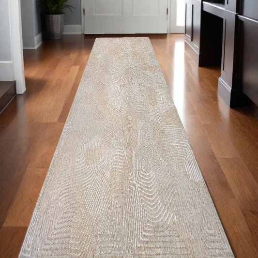 10' Beige and White Abstract Non Skid Area Rug