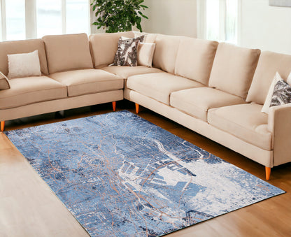 8' X 11' Blue and Black Abstract Non Skid Area Rug