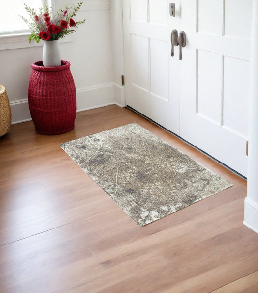 3' X 5' Gray and White Abstract Non Skid Area Rug