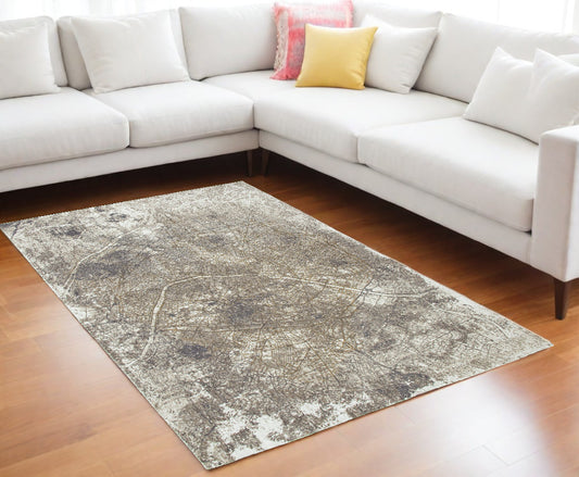 6' X 8' Gray and White Abstract Non Skid Area Rug