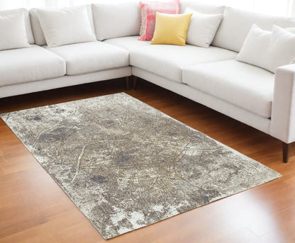 7' X 9' Gray and White Abstract Non Skid Area Rug