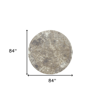 8' Gray and White Round Abstract Non Skid Area Rug