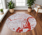 8' Red and White Round Abstract Non Skid Area Rug