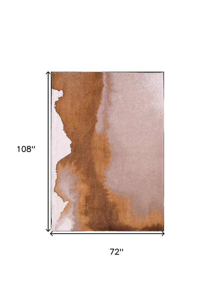 7' X 9' Yellow and Brown Abstract Non Skid Area Rug