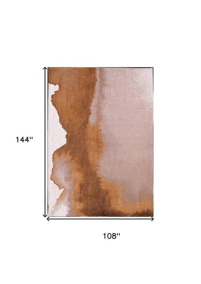 9' X 13' Yellow and Brown Abstract Non Skid Area Rug
