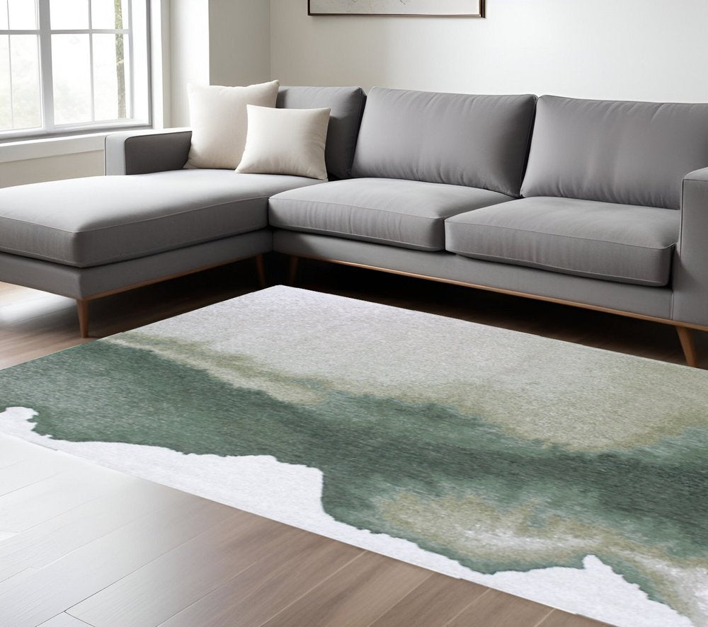 6' X 8' Gray and Green Abstract Non Skid Area Rug