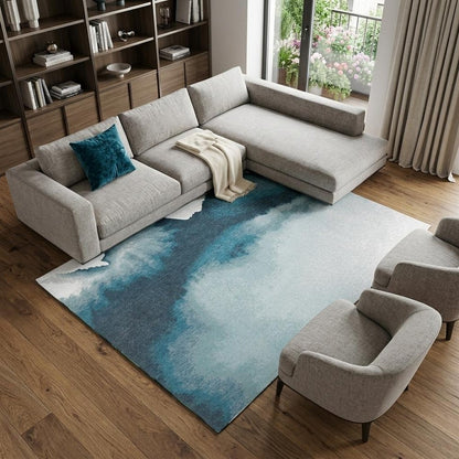 8' X 11' Blue and Gray Abstract Non Skid Area Rug