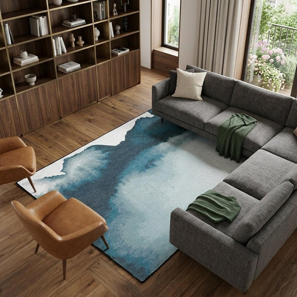 9' X 13' Blue and Gray Abstract Non Skid Area Rug