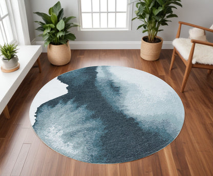 8' Blue and Gray Round Abstract Non Skid Area Rug