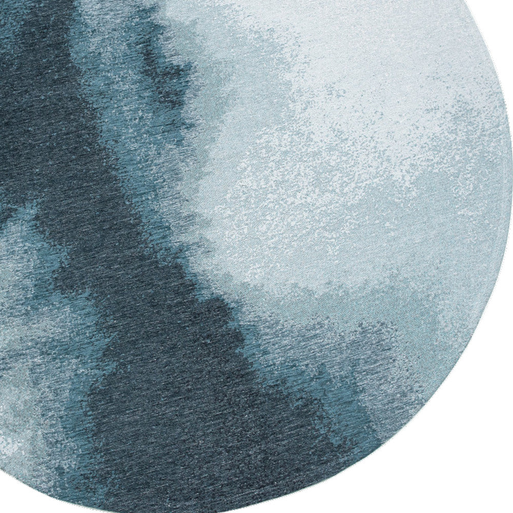 8' Blue and Gray Round Abstract Non Skid Area Rug