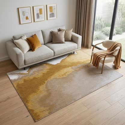 5' X 7' Gray and Yellow Abstract Non Skid Area Rug