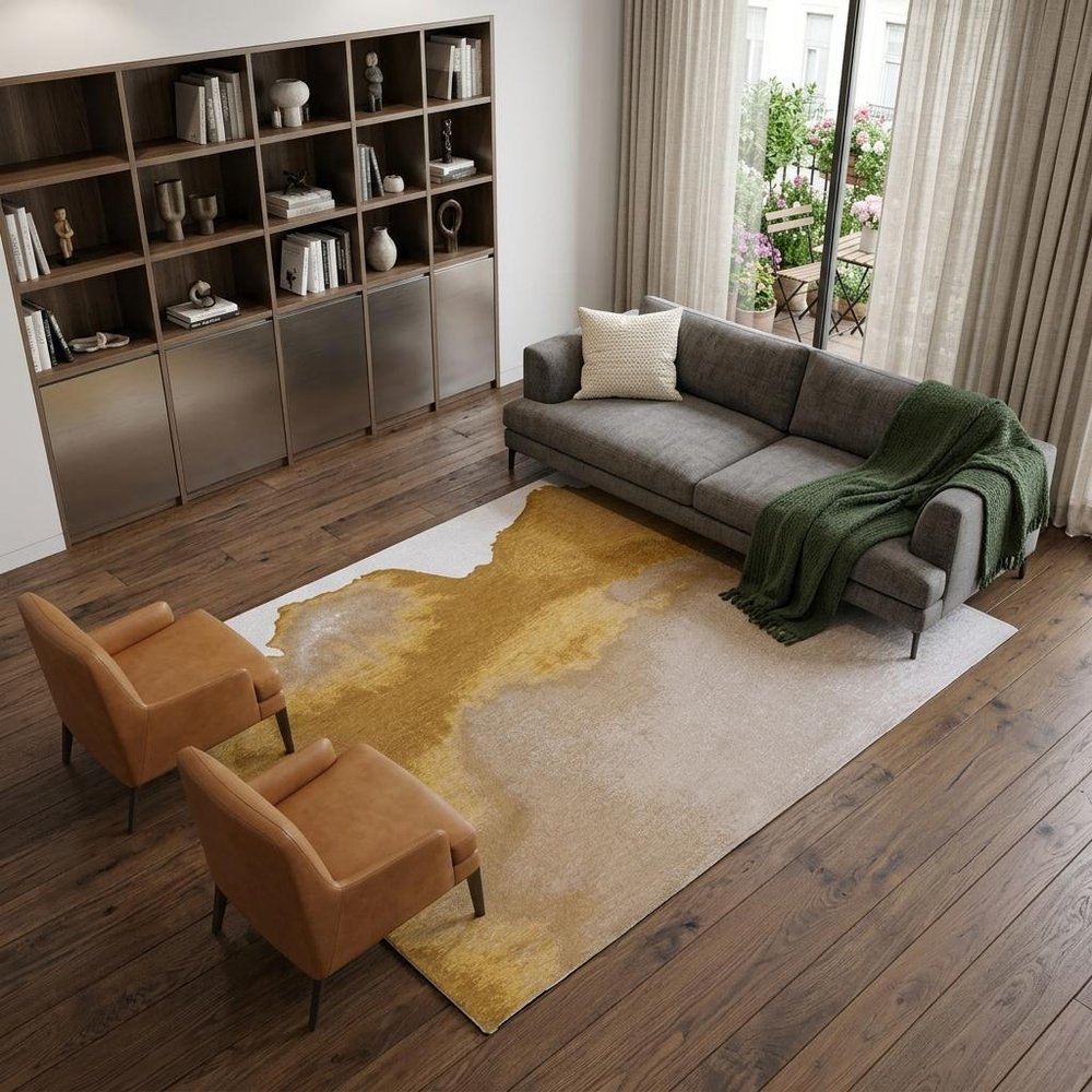 7' X 9' Gray and Yellow Abstract Non Skid Area Rug