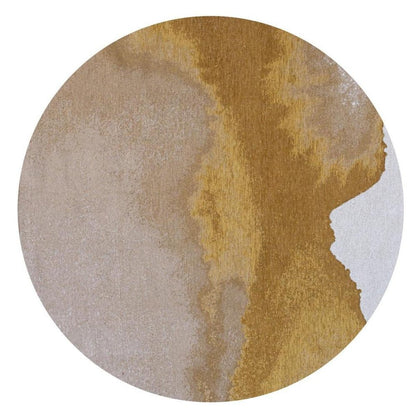 5' Gray and Yellow Round Abstract Non Skid Area Rug