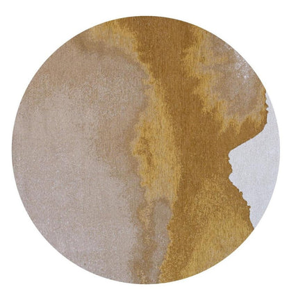 5' Gray and Yellow Round Abstract Non Skid Area Rug