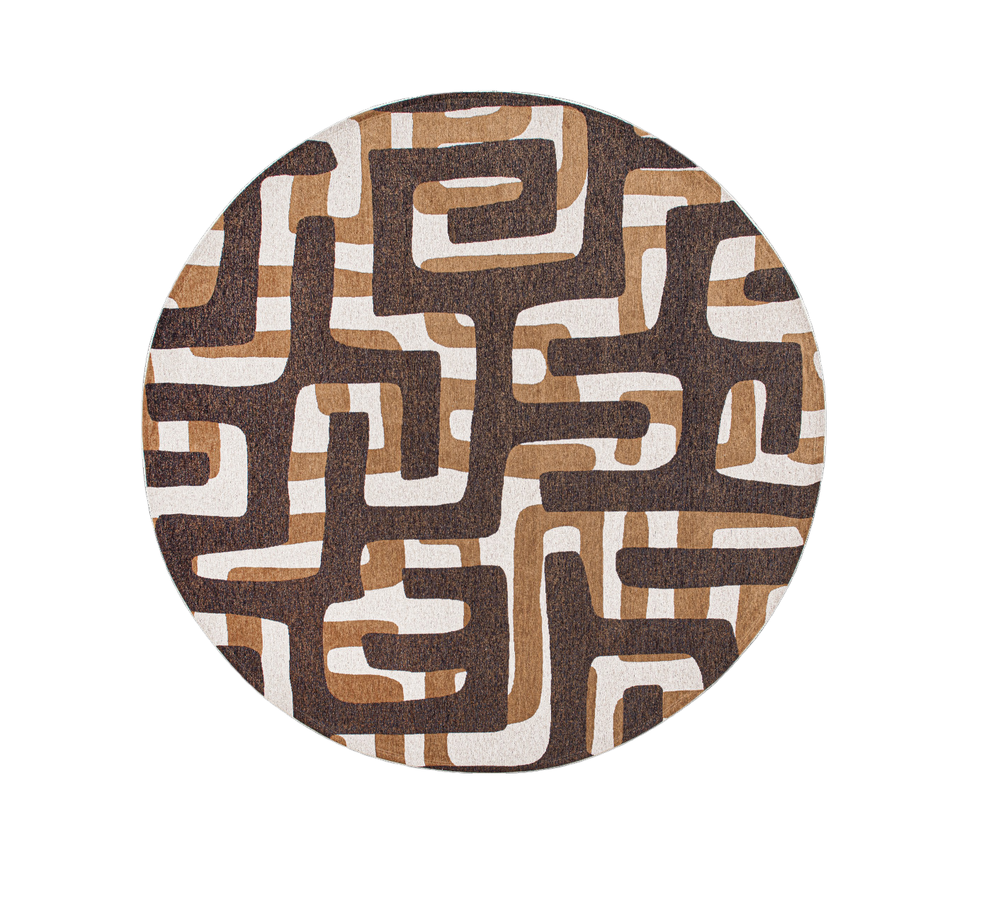 5' Yellow and Brown Round Abstract Non Skid Area Rug