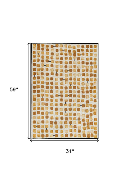 3' X 5' Brown and Beige Geometric Non Skid Area Rug