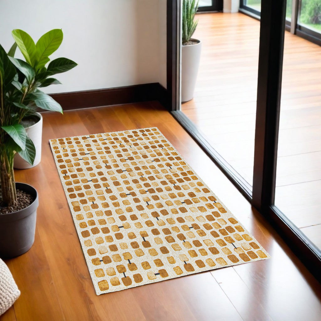 3' X 5' Brown and Beige Geometric Non Skid Area Rug