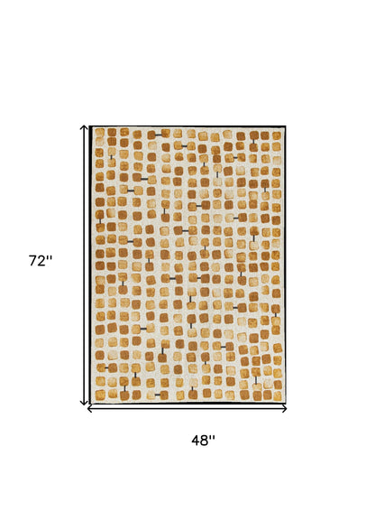 5' X 7' Brown and Beige Geometric Non Skid Area Rug