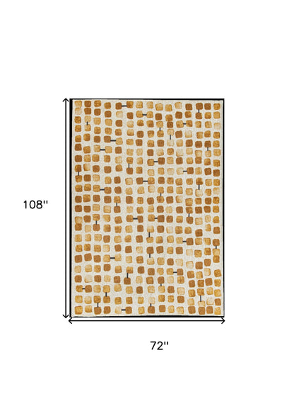 7' X 9' Brown and Beige Geometric Non Skid Area Rug