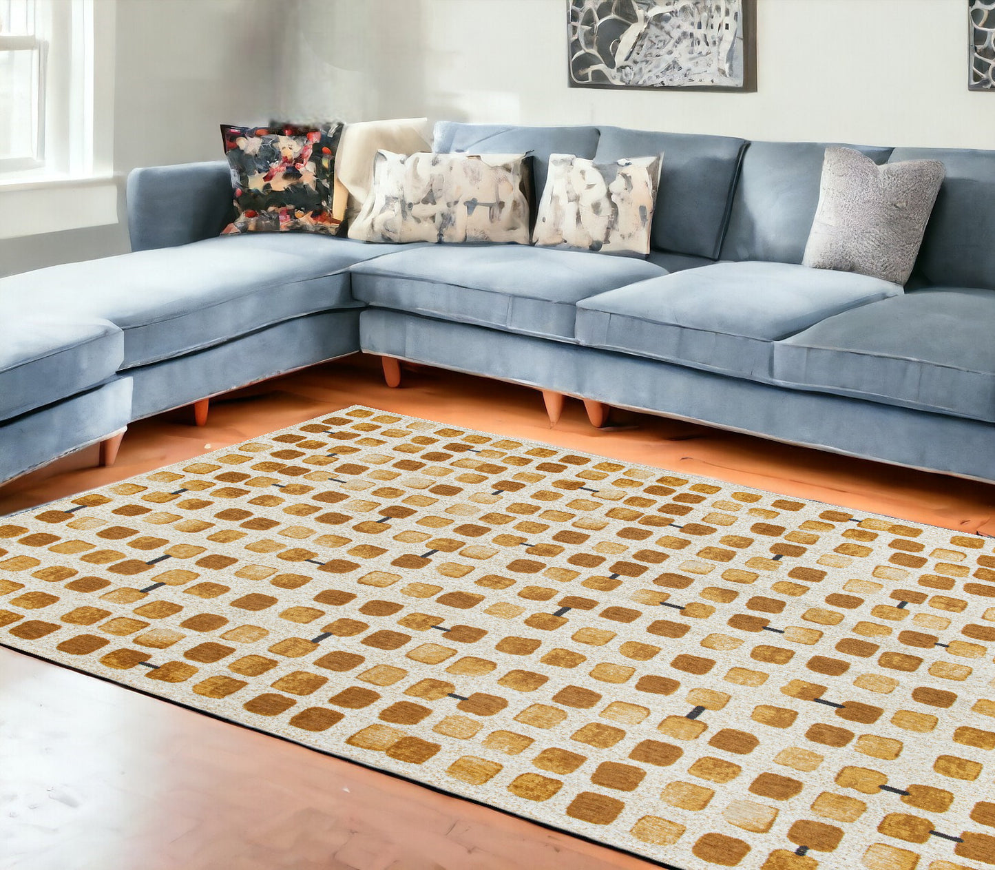 7' X 9' Brown and Beige Geometric Non Skid Area Rug