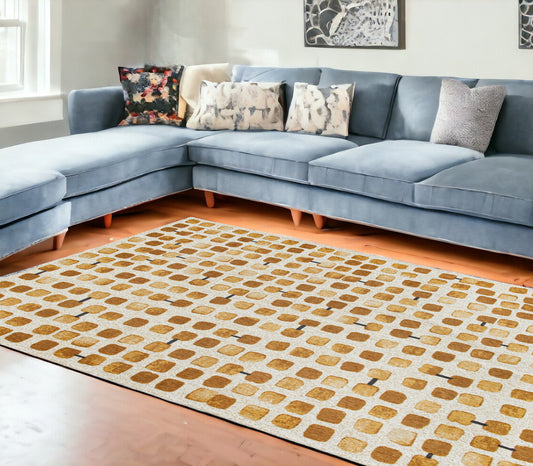 7' X 9' Brown and Beige Geometric Non Skid Area Rug