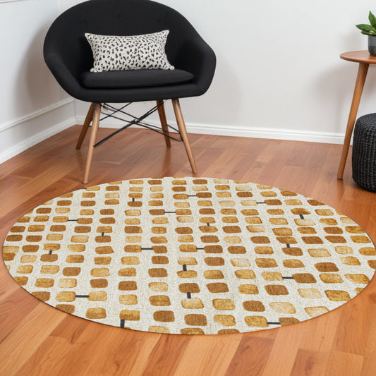 8' Brown and Beige Round Geometric Non Skid Area Rug