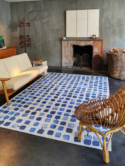 3' X 5' Blue Geometric Non Skid Area Rug