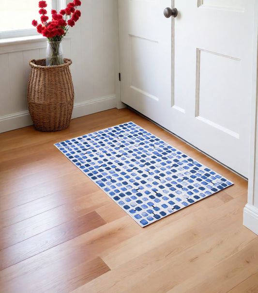 3' X 5' Blue Geometric Non Skid Area Rug