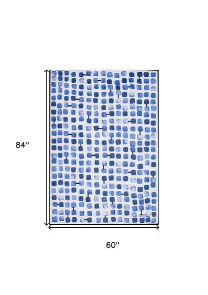 6' X 8' Blue Geometric Non Skid Area Rug