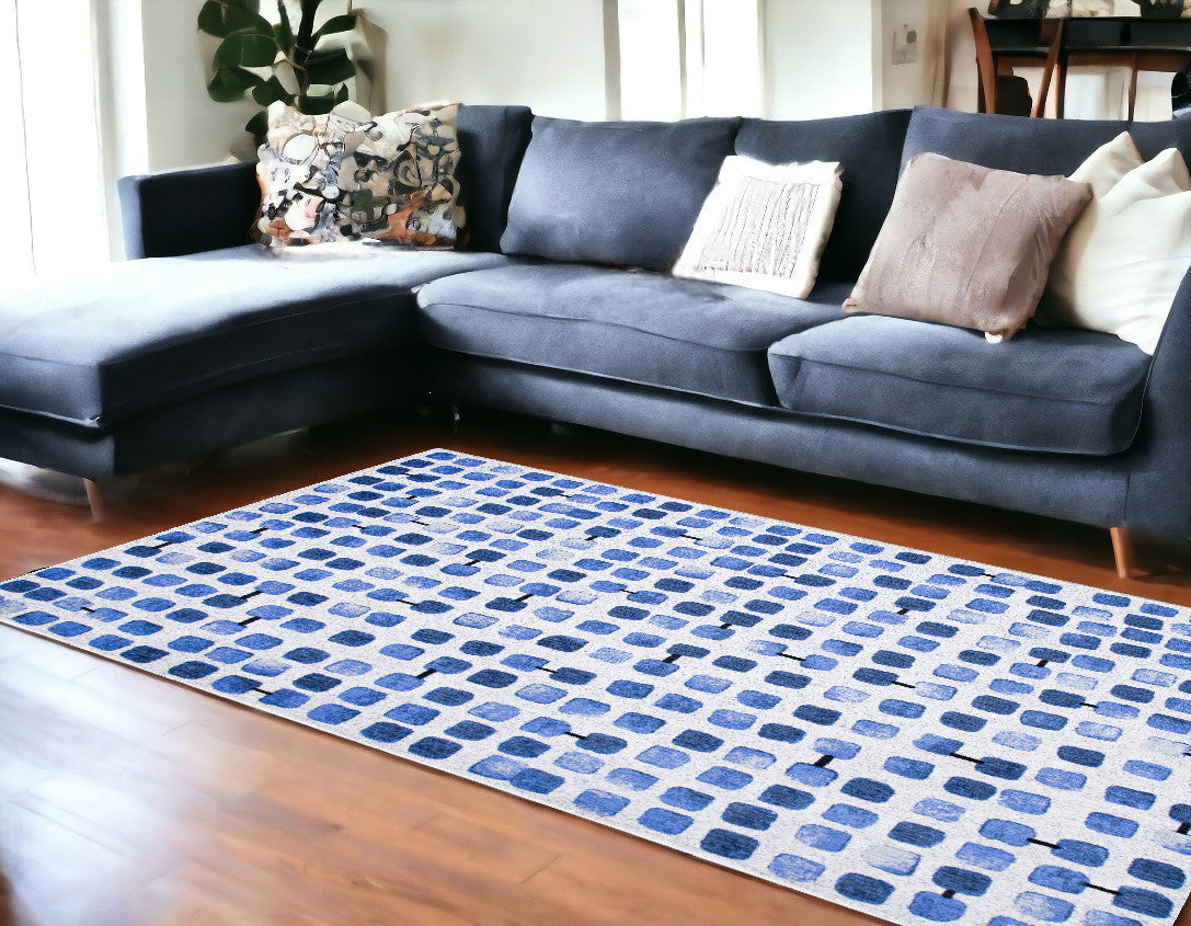 7' X 9' Blue Geometric Non Skid Area Rug