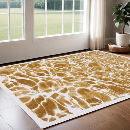 3' X 5' Yellow and Brown Abstract Non Skid Area Rug