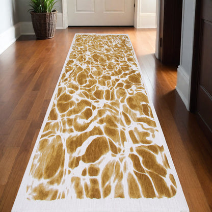 10' Yellow and Brown Abstract Non Skid Area Rug