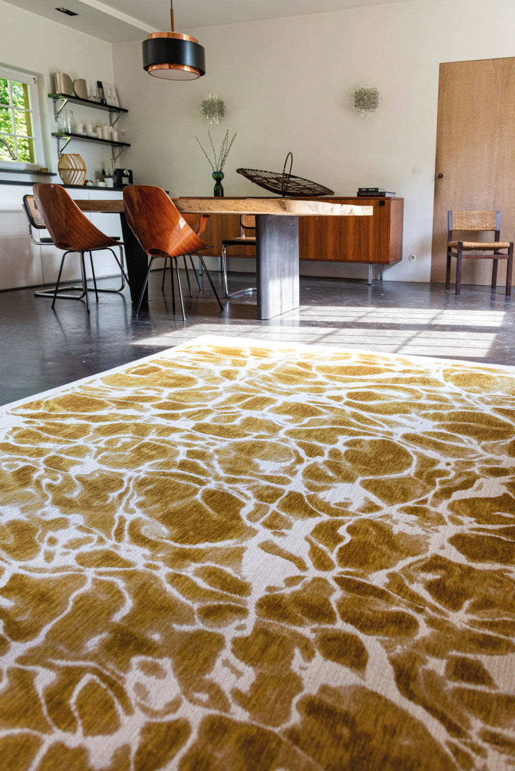 5' X 7' Yellow and Brown Abstract Non Skid Area Rug