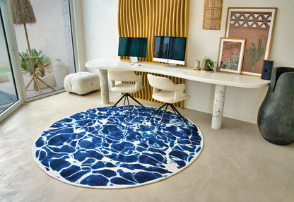 10' Blue and White Abstract Non Skid Area Rug