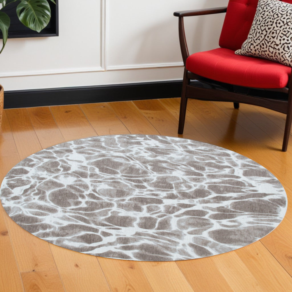 8' Gray Round Abstract Non Skid Area Rug